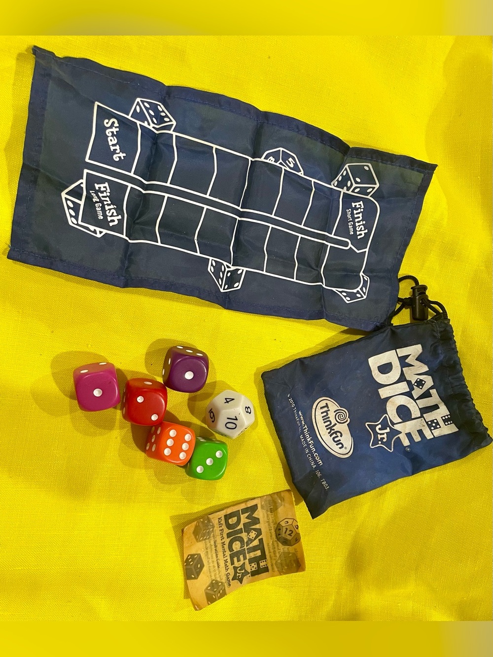 Think! Math Dice Jr. Game Set with Navy Play Mat and Multicolor Dice